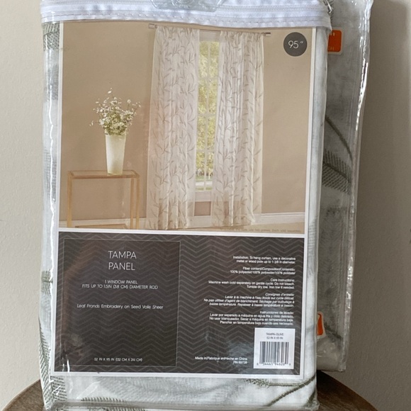 Voile Sheer Curtain Panels Leaf Botanical Embroidery White and Green 52โ x 95โ - Picture 2 of 10